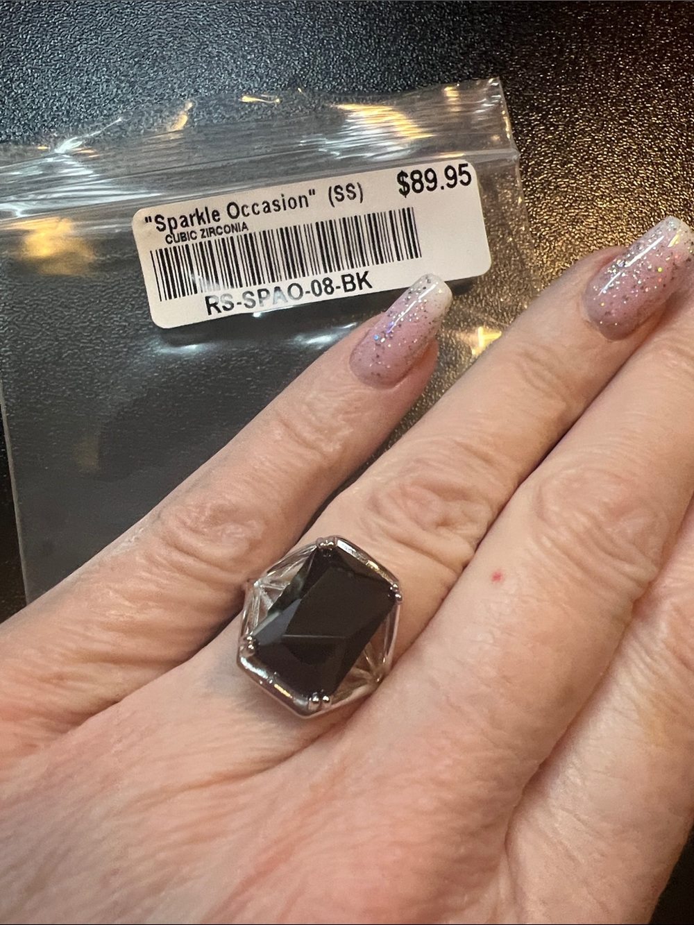 Sparkle Occasion Black Octagon Cubic Zirconia Ring